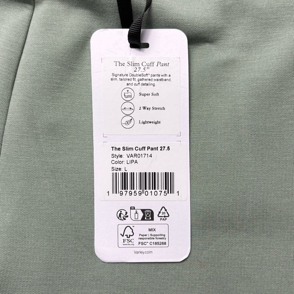 NWT Varley Doublesoft The Slim Cuff Pant 27.5 Size L Loden Frost Green - Picture 13 of 13